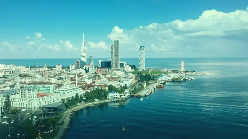 The Batumi skyline on its peninsula, seen from the sea