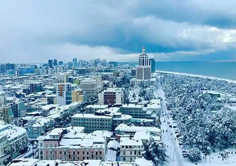 Batumi under snow, seen from above